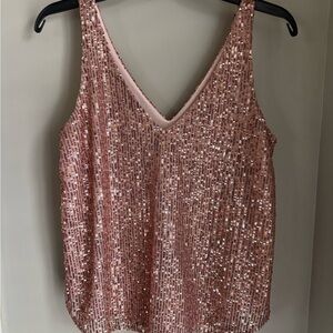 LOFT Sequin V-Neck Rose Pink Tank Top Shell - NEW - Sparkle Vaelntine’s Day